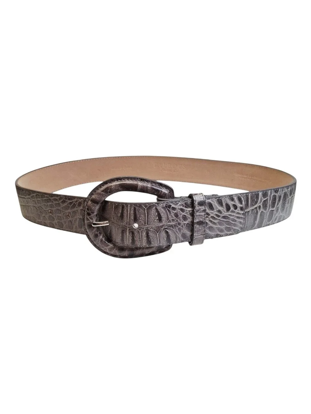 Set of 2 Talbots Women's Belts: Black Calf Hair S & Gray Leather Embossed 32
